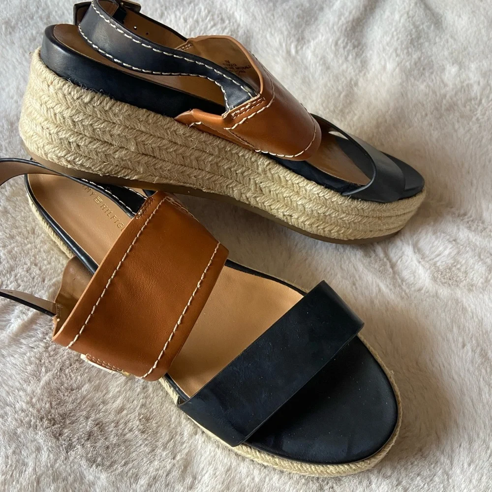 Tommy Hilfiger Black and Brown Platform Sandals